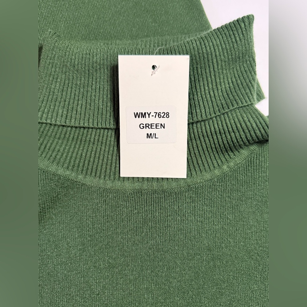 NWT Midi Knitted Ribbed Turtleneck Bodycon Sweater Dress Green Size M/L - Picture 10 of 13